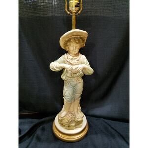 Vintage Figurine Lamp Child with Fruit leaning on Tree Trunk